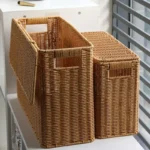 Rectangular Woven Wicker Storage Baskets Rattan Storage Bins Laundry Hamper Magazine Basket Narrow Stylish Design - Image 2