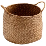 Storage Baskets Woven Sundries Small Japanese Flower Wicker Cute Organizers Brown with Handles Shopping - Image 3