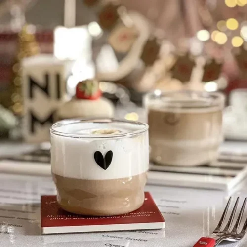 300ml Love/Happy Wall Glass Cup Milk Coffee Heart Cups Heat Resistant Healthy Drink Mug Tea Mugs Transparent Drinkware Mug