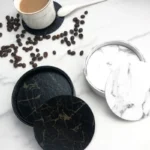 6pcsMarble Coaster Artificial Leather 10cm Oil and Water Resistant Heat Resistant With Base Double Sided Leather Coffee Coasters - Image 3