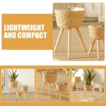 Wood Woven Plant Pot on Standing Legs Household Planter Pot Plant Shelf Indoor Wood Flower Plant Shelf Indoor Weaving Flowerpot - Image 2