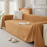 Luxurious Beige Chenille Sofa Cover - Stylish & Cozy Protection - Image 4