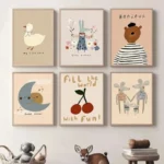 Cute Cartoon Animal Canvas Art for Kids' Room Decor