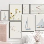 Sailboat Swimming Pool Ocean Floral Minimalist Wall Art Canvas Painting Posters and Prints Wall Pictures for Living Room Decor - Image 3