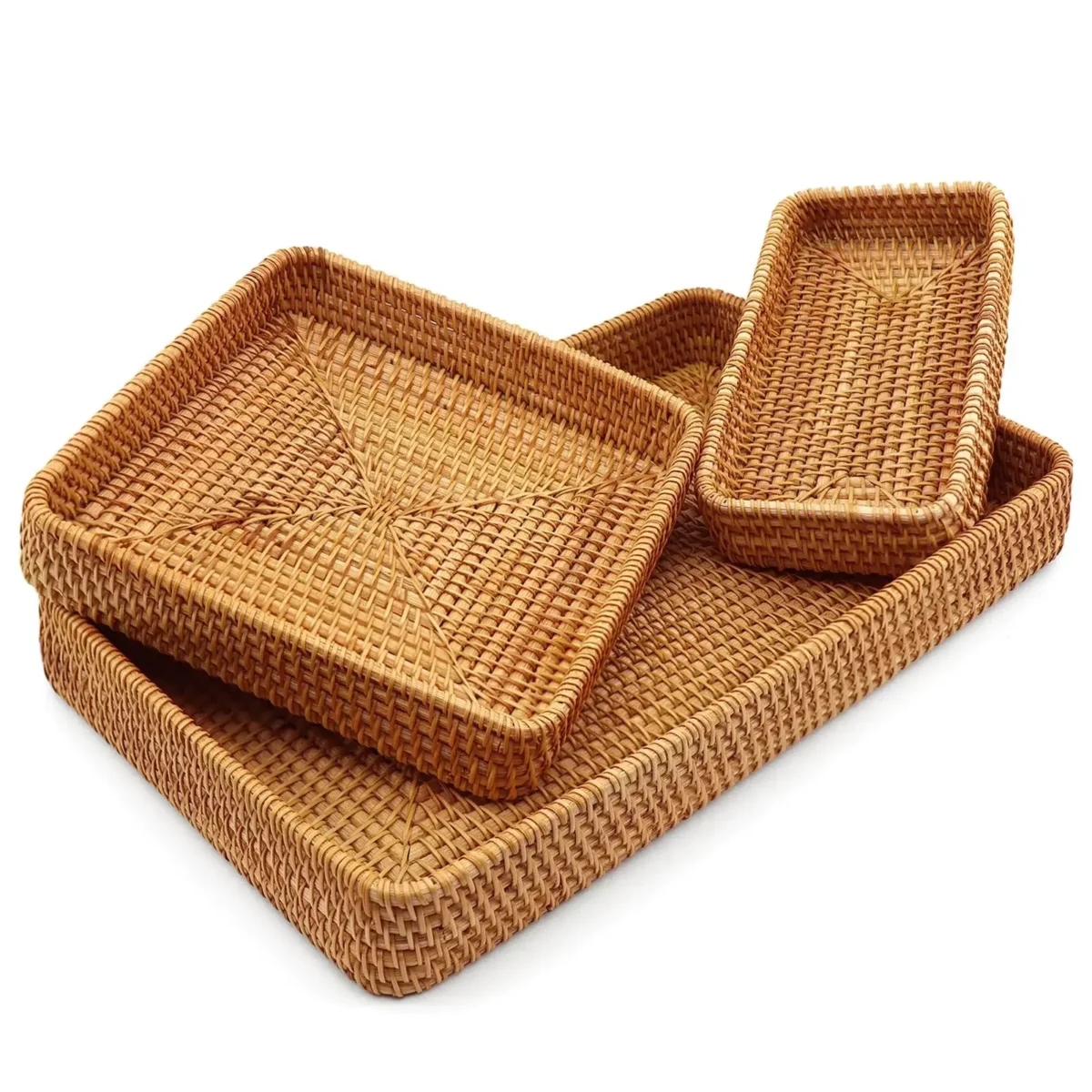 Multi-size Wicker Tray Handwoven Rattan Storage BasketPicnic Basket Food Plate Fruit Cake Sundries Box Home Desk Decoration - Image 2