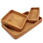 Multi-size Wicker Tray Handwoven Rattan Storage BasketPicnic Basket Food Plate Fruit Cake Sundries Box Home Desk Decoration - Image 2