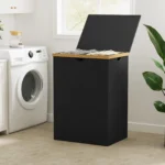 165L Large Laundry Hamper Basket with Bamboo Handle, 2 Compartments, Oxford Fabric, Grey - For Laundry Room, Dorm, Home