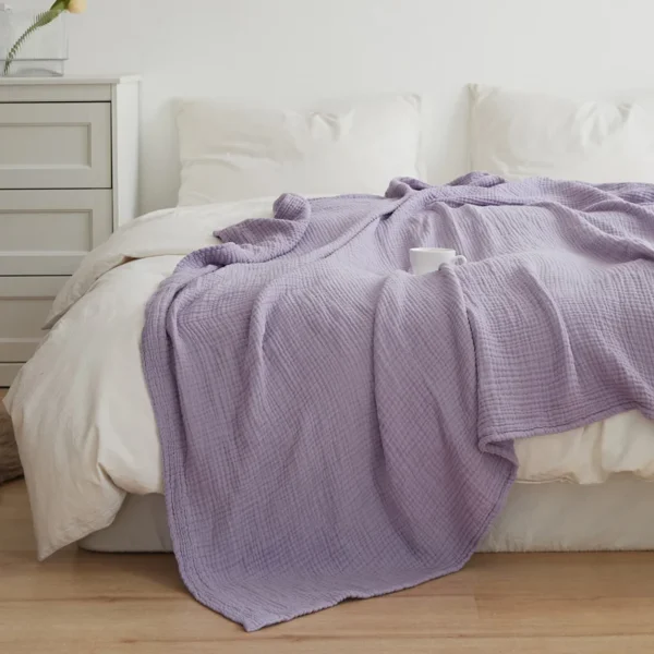 Lightweight 4-Layer Cotton Throw Blanket for Summer Comfort
