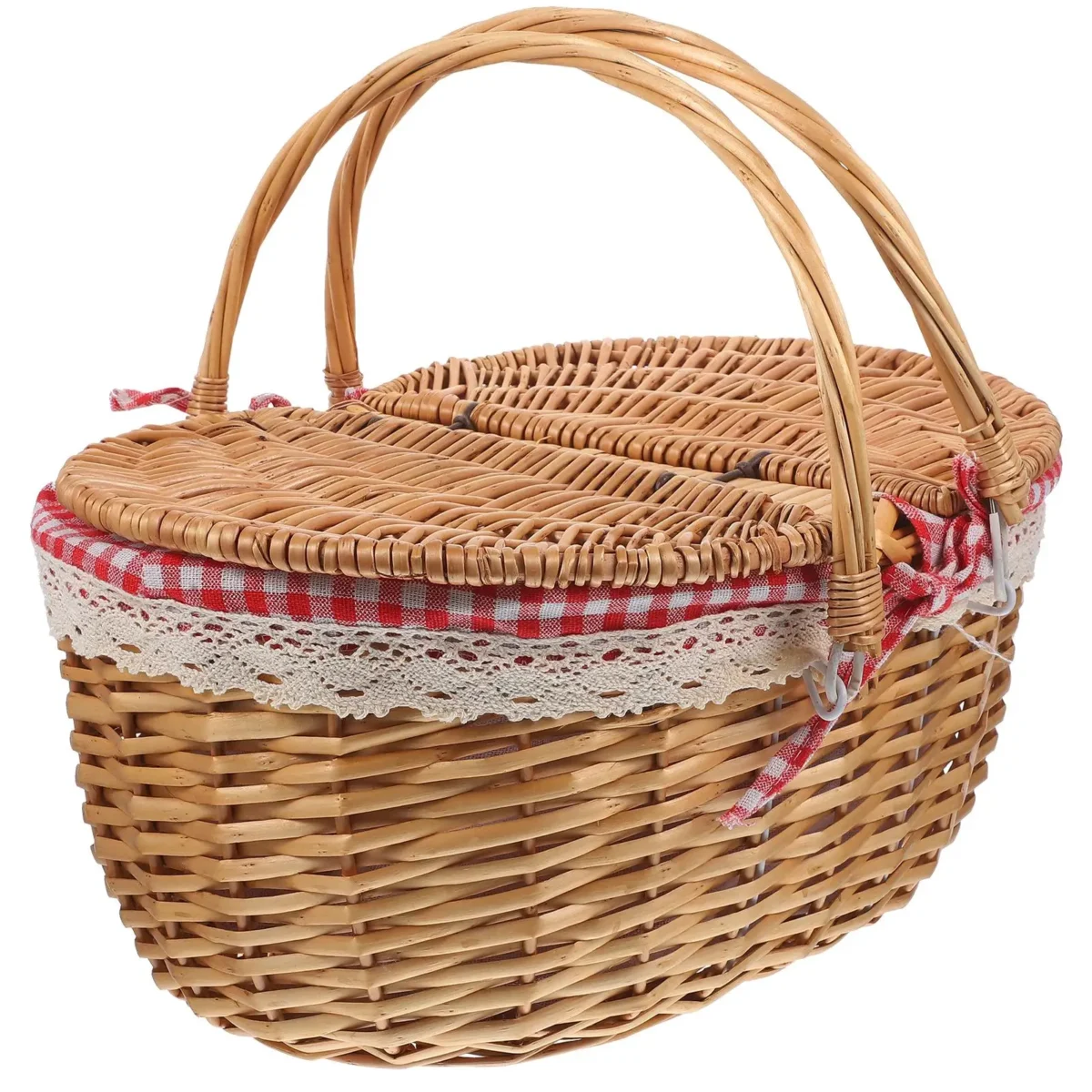 1Pc Wicker Picnic Basket With Lid Portable Storage Baskets With Handles Home Decor Gift Rustic Woven Texture Baskets For Kids - Image 1