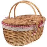 1Pc Wicker Picnic Basket With Lid Portable Storage Baskets With Handles Home Decor Gift Rustic Woven Texture Baskets For Kids
