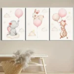 Whimsical Animal Canvas Trio – Modern Nursery Wall Decor - Image 3