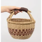 New Vietnamese Seaweed Hand-woven Basket Fruit Picking Basket Ins Sundries Storage Basket for Home, Picnic with Leather Handle - Image 4