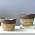 Home Decor Round Handmade Straw Plant Pot Flower Pot Storage Flower Basket - Image 4