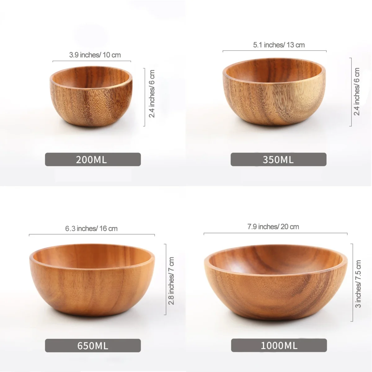 Acacia Wooden Fruit Salad Bowl, Japanese Style Rice Bowl, Single Wooden Ramadan Tableware, Utensils for Kitchen, Wood Soup Bowls - Image 5