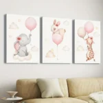 Whimsical Animal Canvas Trio – Modern Nursery Wall Decor - Image 4