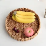 Rattan Wicker Basket Handwoven Fruit Tea Snack Bread Basket Cosmetic Round Storage Box Water Hyacinth Tray Jewelry Dish - Image 3