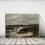 Vintage Rustic Coastal Beach Ocean Landscape Pirate Ship Neutral Painting Canvas Poster Wall Art Pictures Home Bedroom Decor - Image 2
