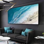 Oversize Coastal Wall Art Ocean Hand Painted Oil Painting On Canvas Blue Abstract Painting Beach Sunset Seascape Home Decoration - Image 3