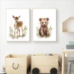 Watercolour Kawaii Woodland Baby Animals Bear Rabbit Raccoon Poster Canvas Painting Wall Art Pictures Home Bedroom Decor - Image 2