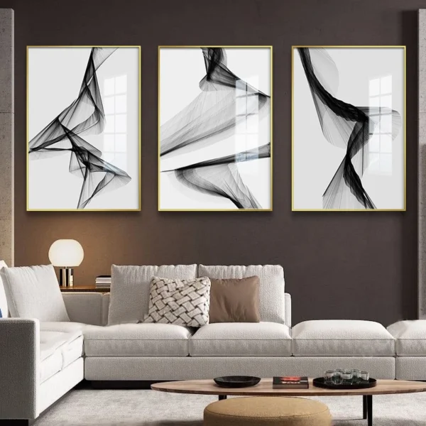 Modern Nordic Black and White Abstract Line Art Canvas Painting Wall Art Poster Living Room Picture Home Decoration Frameless