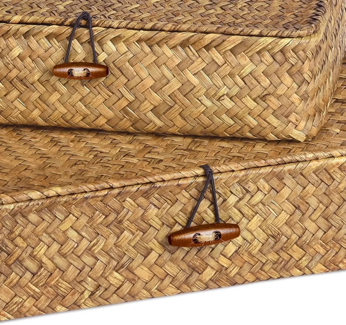 Seagrass Storage Bins with Lid Wicker Storage Baskets for Organizing, Woven Shelf Organizer Bins Home Utility Organizer Box for - Image 3