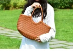 Fashion Leather Handbags Women's Leather Weaving Casual Shopping Bag Vintage Basket Tote Purse Cowhide Cross Shopping bag - Image 3