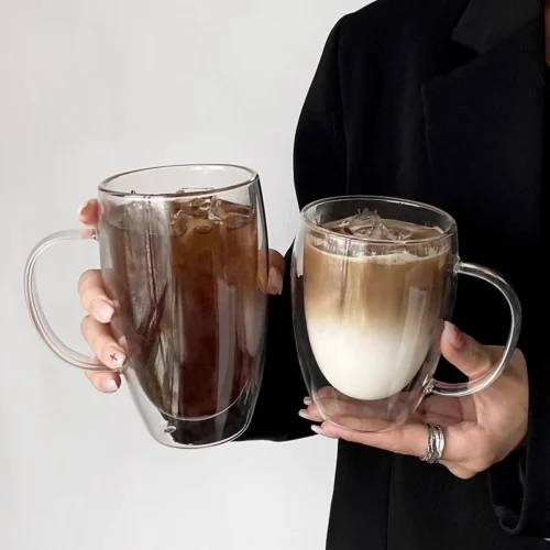Glass Mug Double Wall Glass Coffee Cup with Handle Milk Water Cup Clear Cups Heat Resistant High Borosilicate Glass Mug
