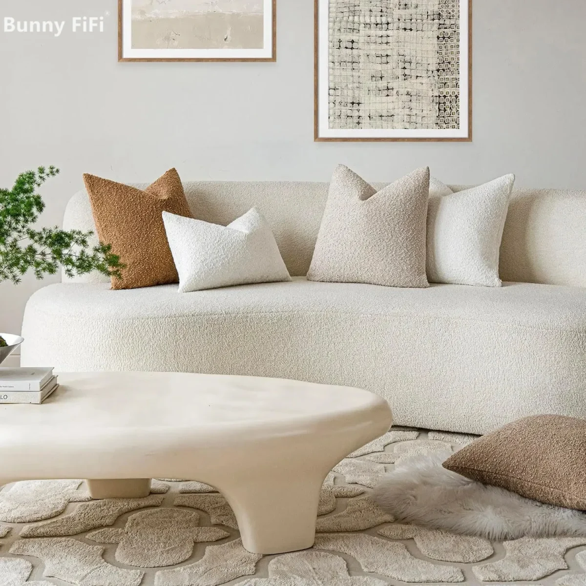 Solid Boucle Throw Pillow Cover Ivory Grey Camel Puffy Soft Design Cushion Cover Texture Couch Pillow Case Cozy 18x18" 45x45cm - Image 4