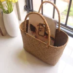 Seaweeds Woven Portable Flower Basket Handbag Durable Laundry Basket Market Bag for Outing Picnic Clothes Storage - Image 3
