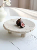 Retro Natural Marble Tray Decorative Fruit Bowl Vintage Travertine Stone Jewelry Perfume Plate with Three-legs Home Decoration - Image 2