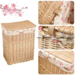 Folding Laundry Baskets Dirty Clothes Home Storage Basket Large Storage Box Wicker Mesh Laundry Bag Laundry Hamper with Lid - Image 5
