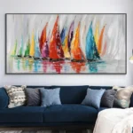 Sailboats Abstract Painting on Canvas Modern Art Oil Painting Living Room Colorful Wall Art Large Abstract Wall Art Ocean Art - Image 6