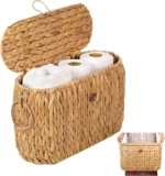 Toilet Paper Storage, Water Hyacinth Baskets with Lid, Toilet Paper Baskets for Storage Holder 6 Rolls, Papers Basket with Built