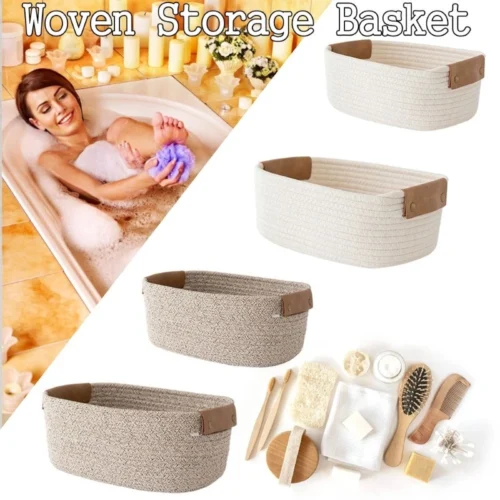 Woven Storage Basket Cotton Rope Key & Desk Organizer Home Storage Box with Foldable Design Perfect Home Decor & Space Saver