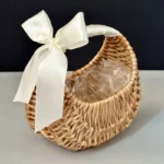 Flower Girl Baskets w/Handle and Ribbon Bow,Handwoven Flower Half Moon Flower Arrangement Basket