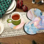 4 pieces of marble pattern printed coasters, suitable for daily family party decoration, office, non-slip wooden coasters - Image 5