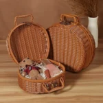 Practical Round Wicker Suitcase Large Capacity Dust-proof Picnic Basket Handmade Anti-impact Sundries Organizer for Home - Image 4