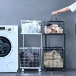 2-Tier Laundry Cart with Wheels - Stylish Metal Frame, 2-Section Storage Basket for Efficient Laundry Organization - Image 7