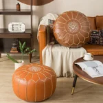 Moroccan PU Leather Pouf Embroider Craft Hassock Ottoman Footstool Cover Round Artificial Leather Pouffe Cushion Unstuffed - Image 2