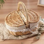 Handmade Wicker Picnic Basket With Handle Picnic Hamper Multi-Purpose Willow Woven Storage Box Outdoor Camping Fruit Basket - Image 3