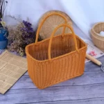 Home Storage Organizer Rattan Woven Basket With Handle Portable Picnic Basket Handwoven Rectangular Flower Basket Fruit - Image 3