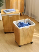 Kens Wier Laundry Basket Batoom Home Use Dir Clothes Basket with Cover And Wheels Nordic Sle Country Life Series - Image 2