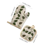 Stylish 4-Piece Cotton & Linen Oven Mitt Set for Safe Cooking - Image 3