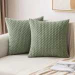 Spring Sage Green Decorative Throw Pillow Covers 18x18 Soft Corduroy Striped Square Pillow Covers for Couch Living Room Bed Sofa