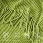 Elegant Green Plaid Chenille Knit Blanket with Tassels - Image 6