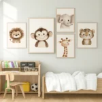 Cute Jungle Lion Giraffe Elephant Monkey Tiger Zebra Animal Wall Art Print Canvas Safari Nursery Posters for Kids Room Decor - Image 3