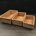 3 Sizes Rectangular Rattan Storage Baskets, Handmade Woven Nesting Wicker Baskets for Decor, Fruit Tray and Snack Storage Box - Image 6