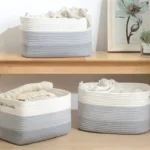 Cotton Rope Woven Storage Basket Solid Color Desktop Cosmetic Organizer Box Toy Laundry Storage Basket Laundry Basket - Image 2