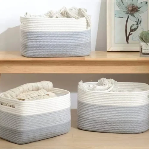 Cotton Rope Woven Storage Basket Solid Color Desktop Cosmetic Organizer Box Toy Laundry Storage Basket Laundry Basket