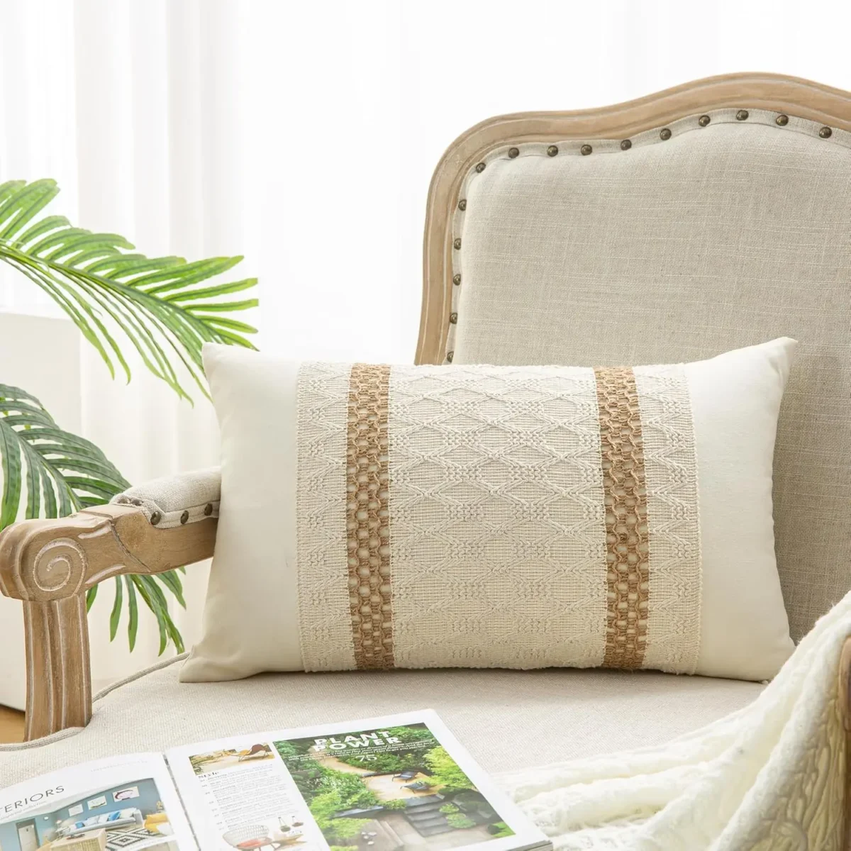 30x50cm Boho Decorative Throw Pillow Cover Cotton & Burlap Textured Striped Woven Bohemian Cushion Cover for Sofa Couch Car - Image 1